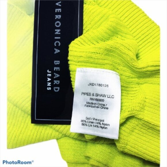 Veronica Beard Womens Chartreuse Crew Elbow Sleeve Linen Blend Sweater Sz S New - Picture 8 of 9